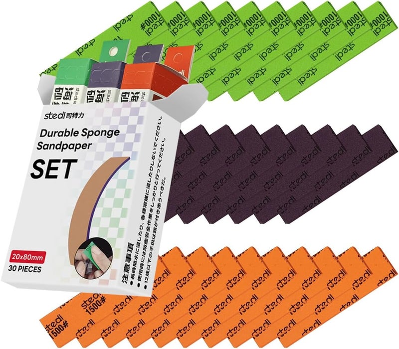 Stedi Sanding Sponge for Model Gundam Building,3mm Hobby Model Tools Hand Sanding Block Waterproof Wet Dry Reuse #1000#1200#1500 Grit Sandpaper, 30 Sheets - Image 1